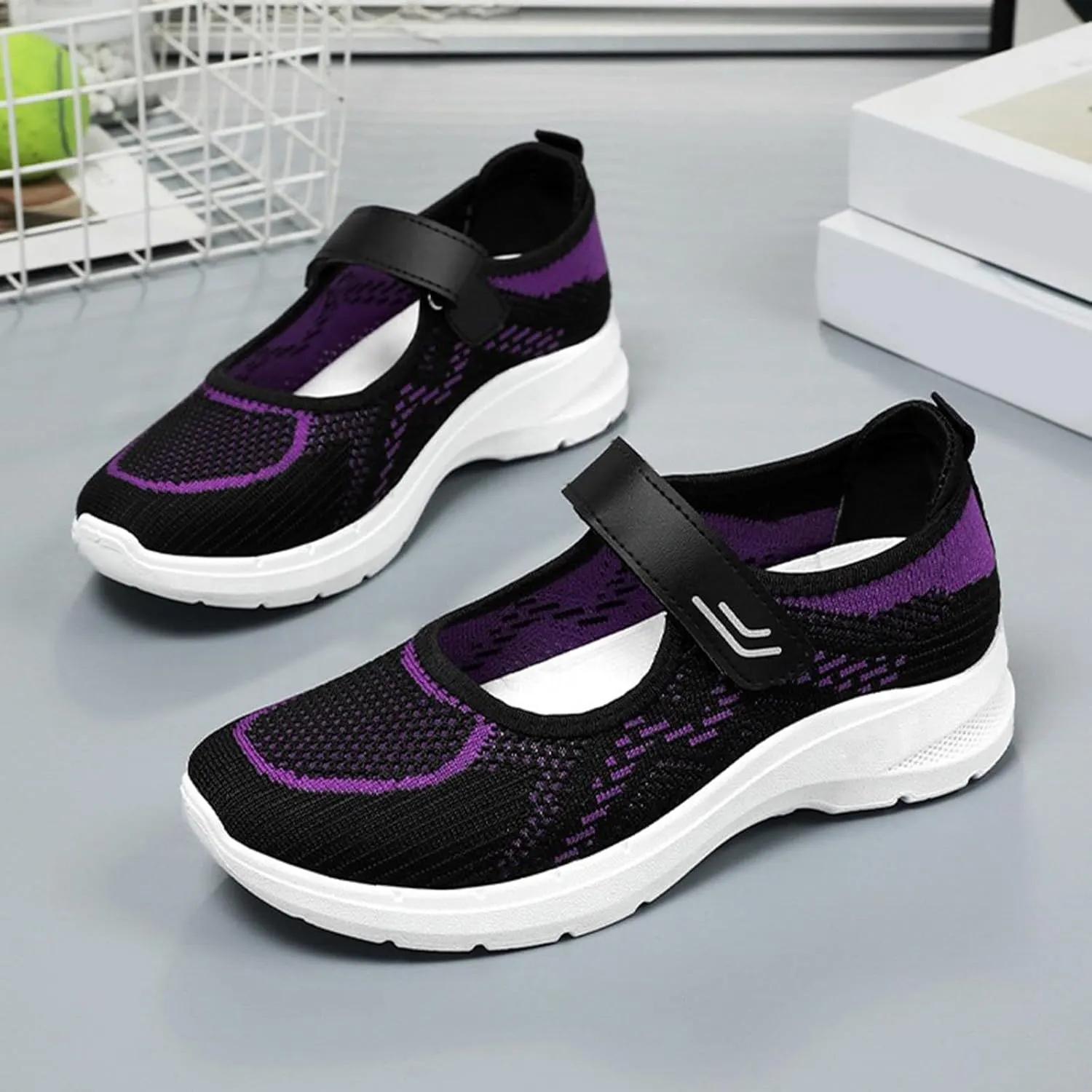 Tennis Shoes for Women Non Slip Sneakers Hook and Loop Strap Running Shoes Outdoor Casual Fitness Elderly Shoes