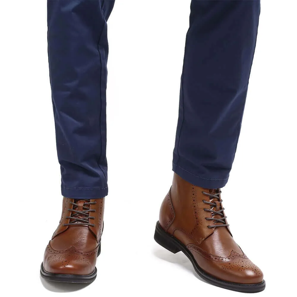 This item only ships to Europe - 7CM / 2.76 Inches CMR CHAMARIPA Invisible Height Increasing Elevator Boots Men's Brown Leather Boots