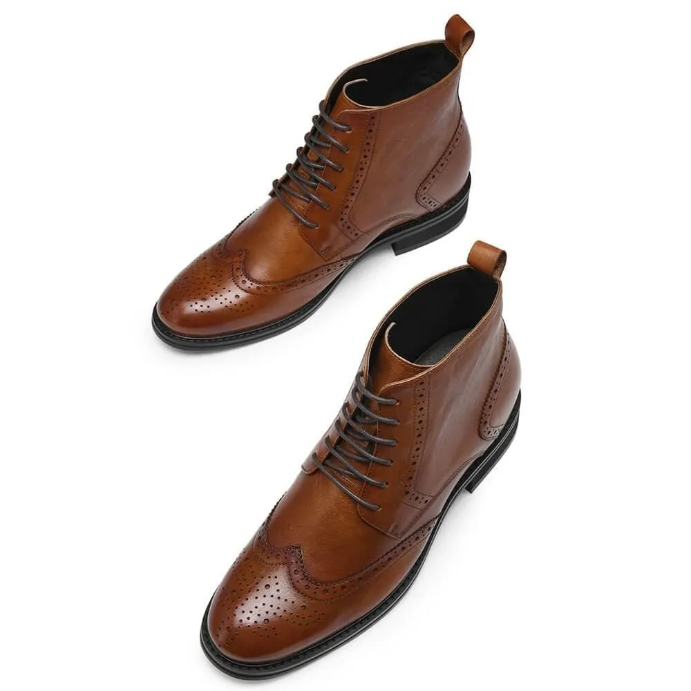 This item only ships to Europe - 7CM / 2.76 Inches CMR CHAMARIPA Invisible Height Increasing Elevator Boots Men's Brown Leather Boots