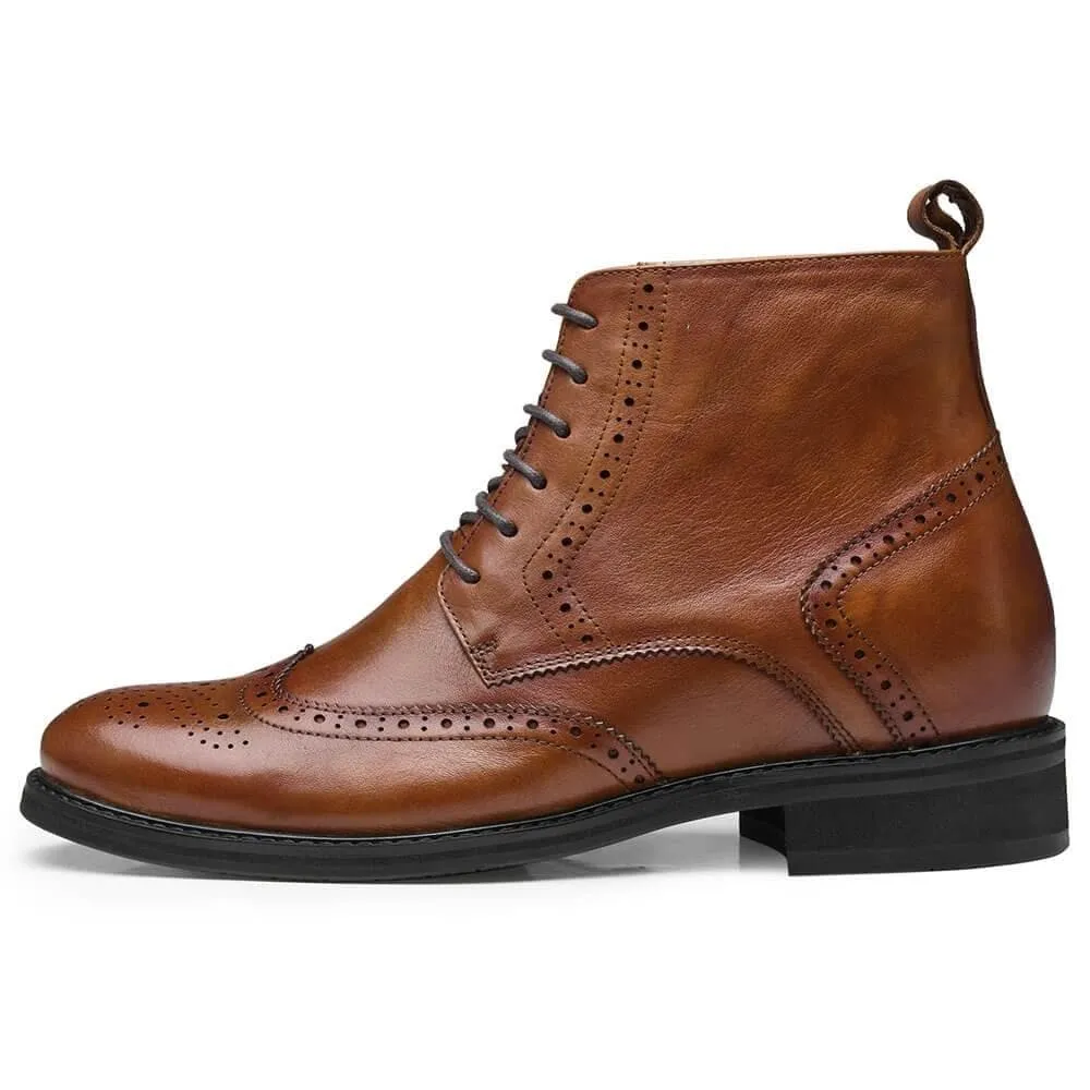 This item only ships to Europe - 7CM / 2.76 Inches CMR CHAMARIPA Invisible Height Increasing Elevator Boots Men's Brown Leather Boots