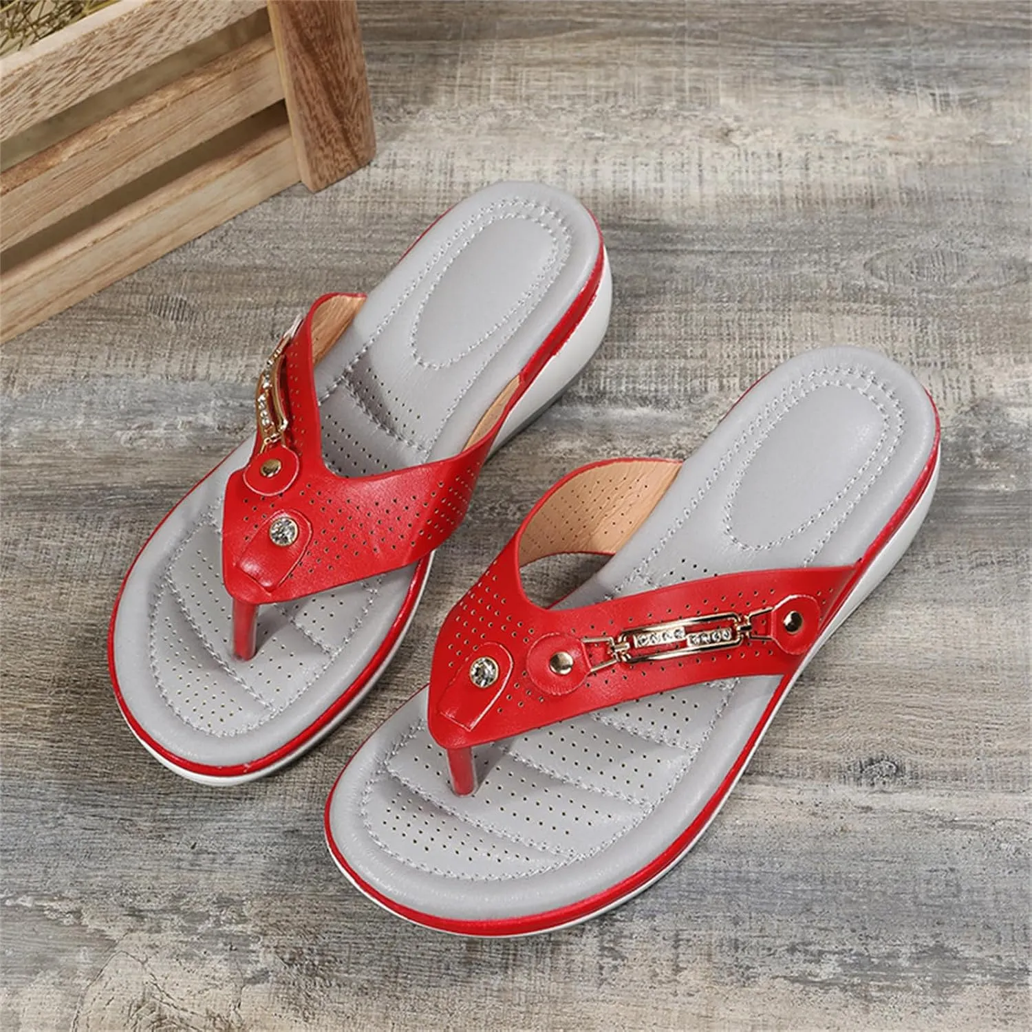 Thong Sandals for Women Arch Support Wedge Sandals Comfortable Dressy Flip Flops Summer Hollow Beach Slip-Ons Lightweight Soft Clip Toe Slides Fashion Travel Slippers