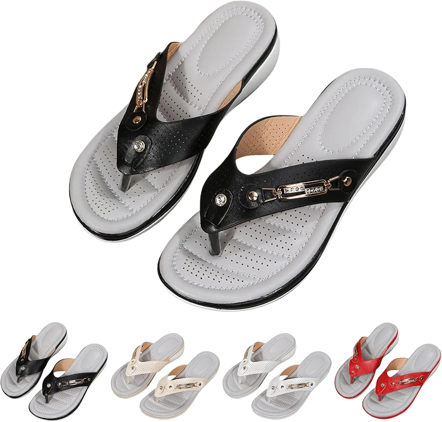 Thong Sandals for Women Arch Support Wedge Sandals Comfortable Dressy Flip Flops Summer Hollow Beach Slip-Ons Lightweight Soft Clip Toe Slides Fashion Travel Slippers