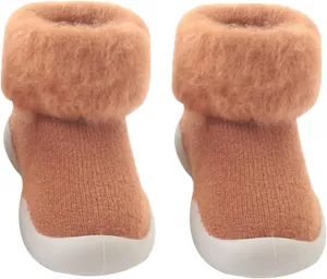 Toddler Size 7 Shoes Girls Toddler Solid Knit Rubber Kids Warm Stocking Sole Boys Rubber Sole Tennis Shoes