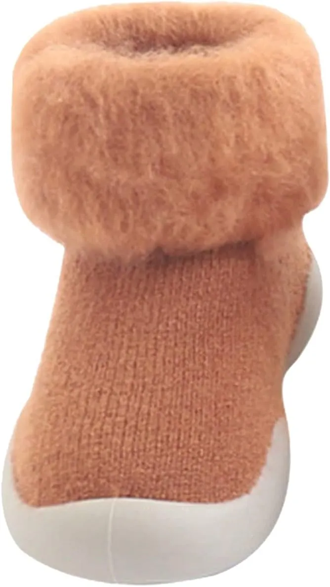 Toddler Size 7 Shoes Girls Toddler Solid Knit Rubber Kids Warm Stocking Sole Boys Rubber Sole Tennis Shoes