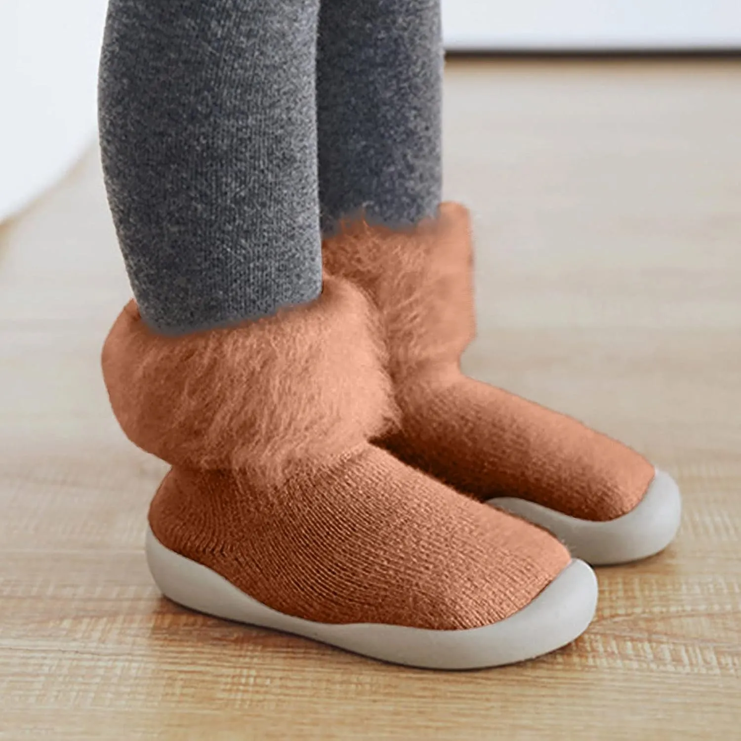 Toddler Size 7 Shoes Girls Toddler Solid Knit Rubber Kids Warm Stocking Sole Boys Rubber Sole Tennis Shoes