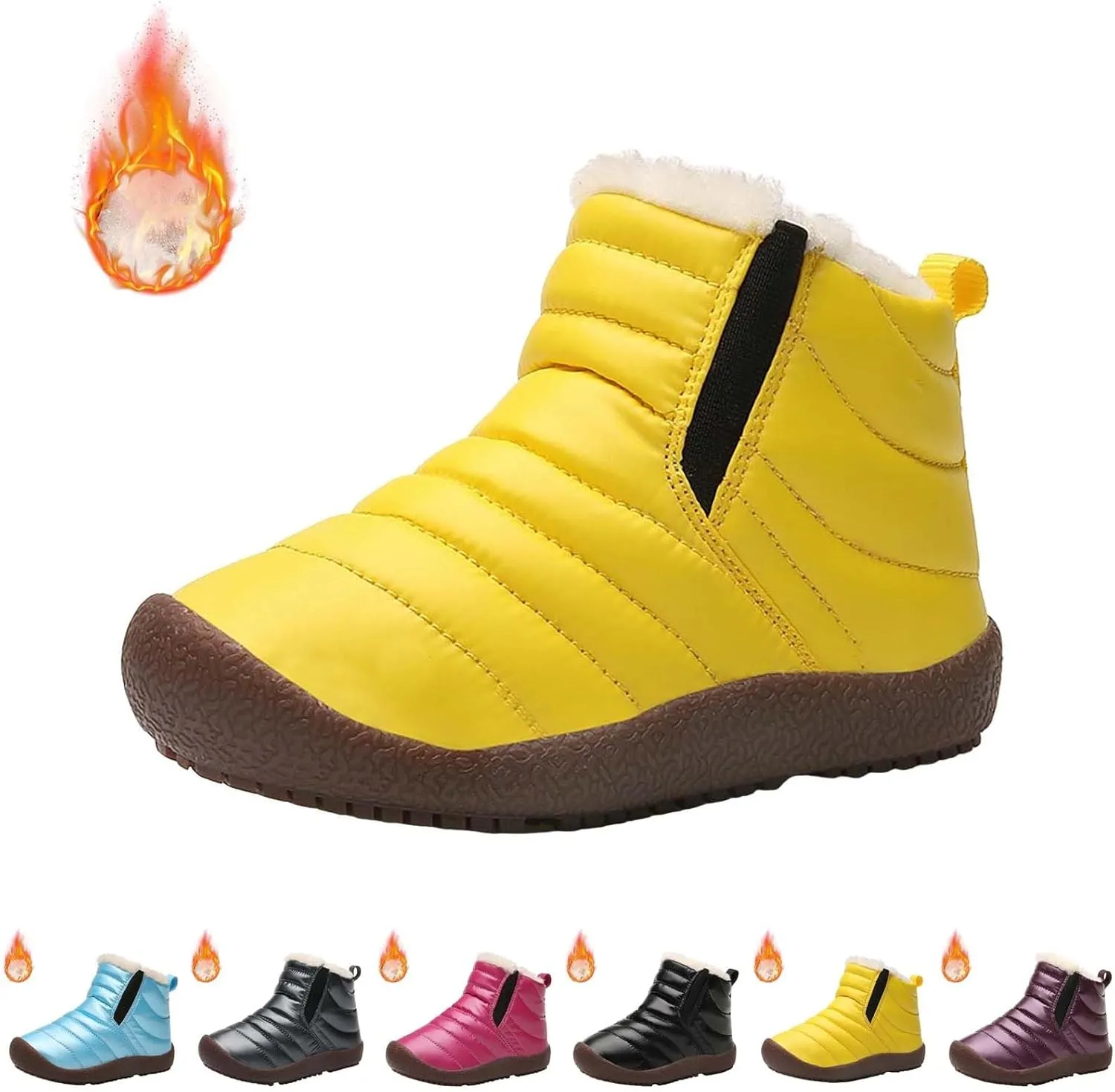 Toddler Snow Boots Winter Warm Booties Fr Lined Anti-Slip Ankle Boots Outdoor Slip On Waterproof Comfortable Booties
