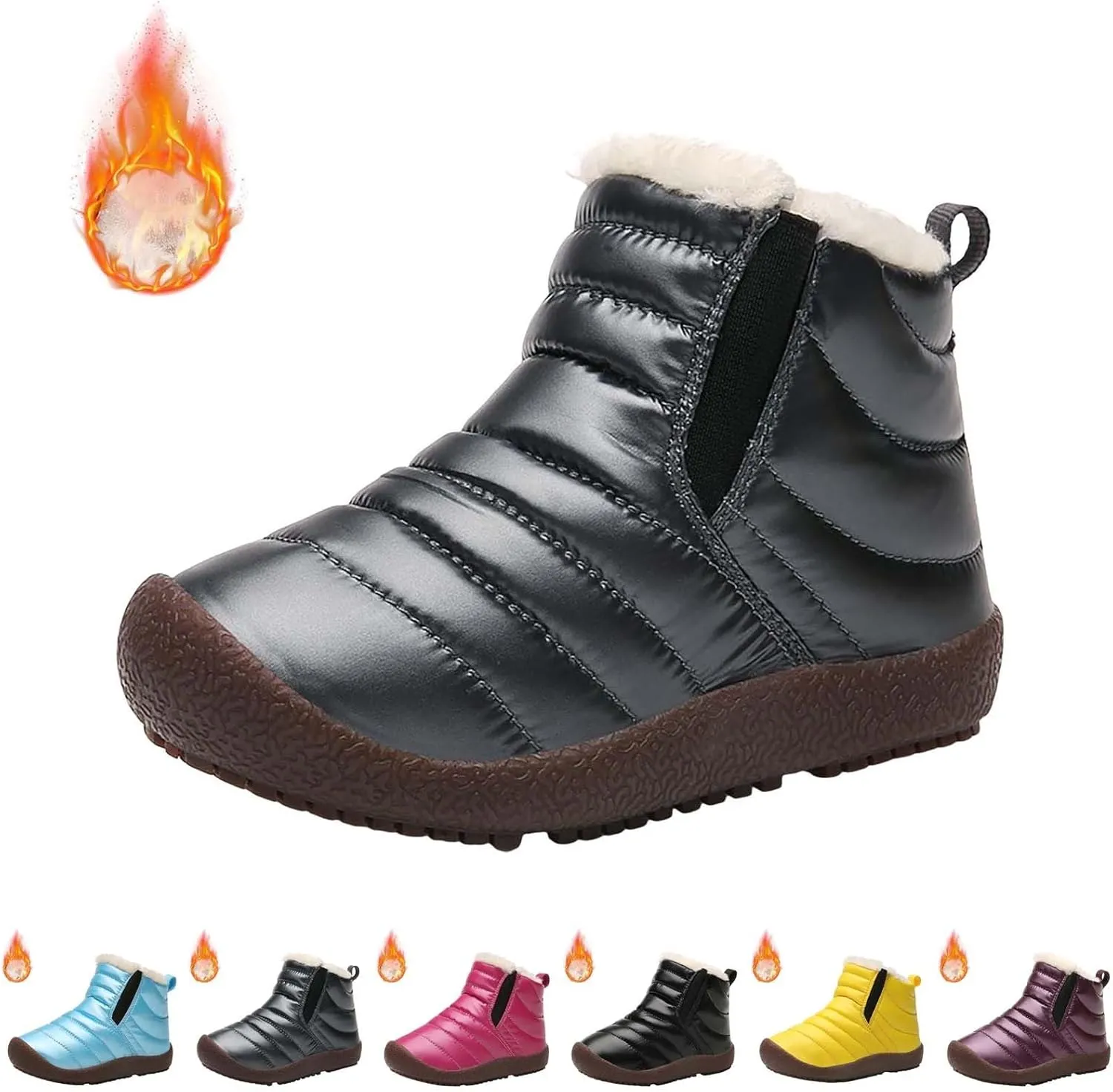 Toddler Snow Boots Winter Warm Booties Fr Lined Anti-Slip Ankle Boots Outdoor Slip On Waterproof Comfortable Booties