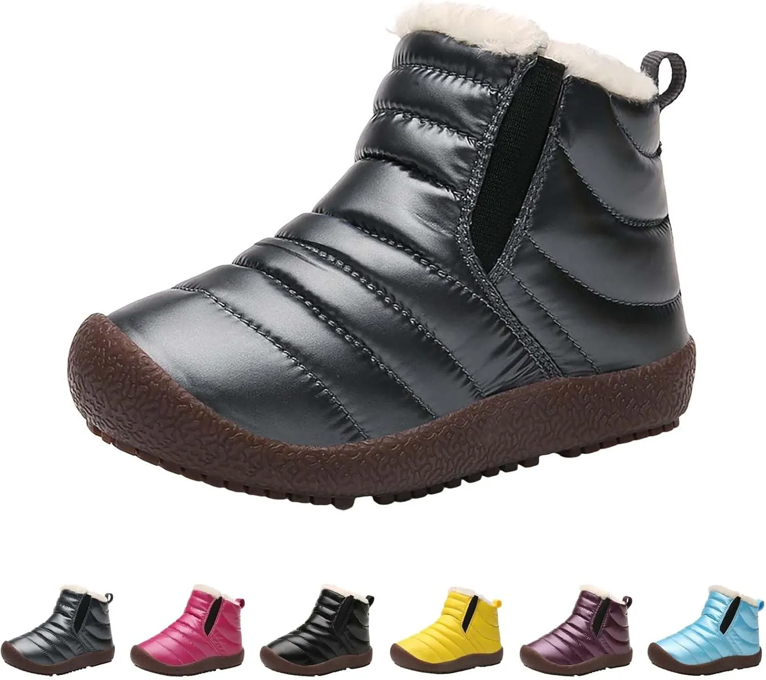 Toddler Snow Boots Winter Warm Booties Fr Lined Anti-Slip Ankle Boots Outdoor Slip On Waterproof Comfortable Booties