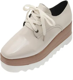 Toe Fashion Color Leather Shoes Women's Bright Solid Strap Casual Platform Shoes Womens Fashion Sneakers