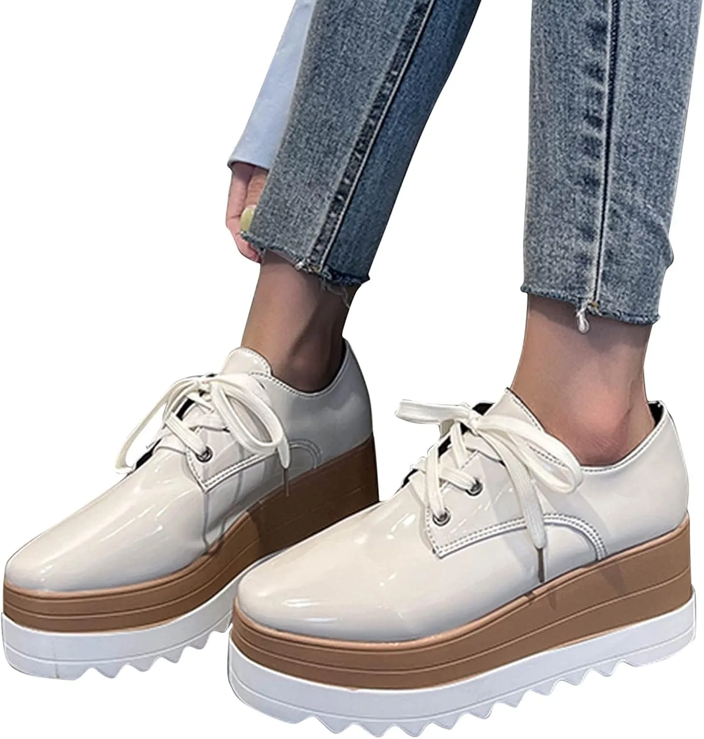 Toe Fashion Color Leather Shoes Women's Bright Solid Strap Casual Platform Shoes Womens Fashion Sneakers