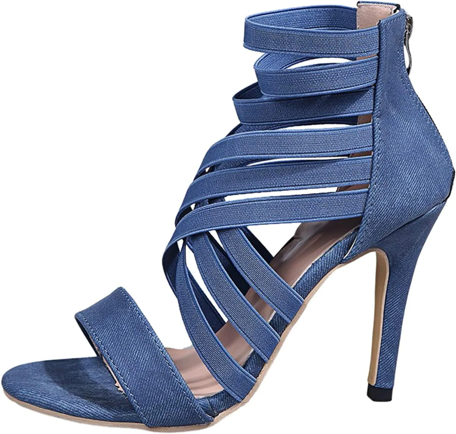 Toe High Heels Breathable Women Summer Sandals Casual Fashion Zipper Women's high Heels Big Girls High Heel Boots
