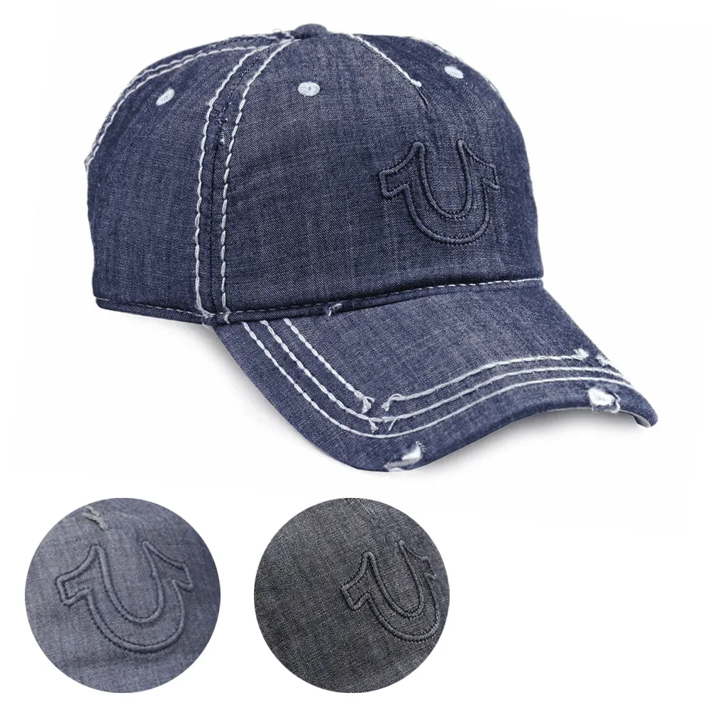 True Religion Men's TR2095 Horseshoe Logo Vintage Distressed Trucker Hat
