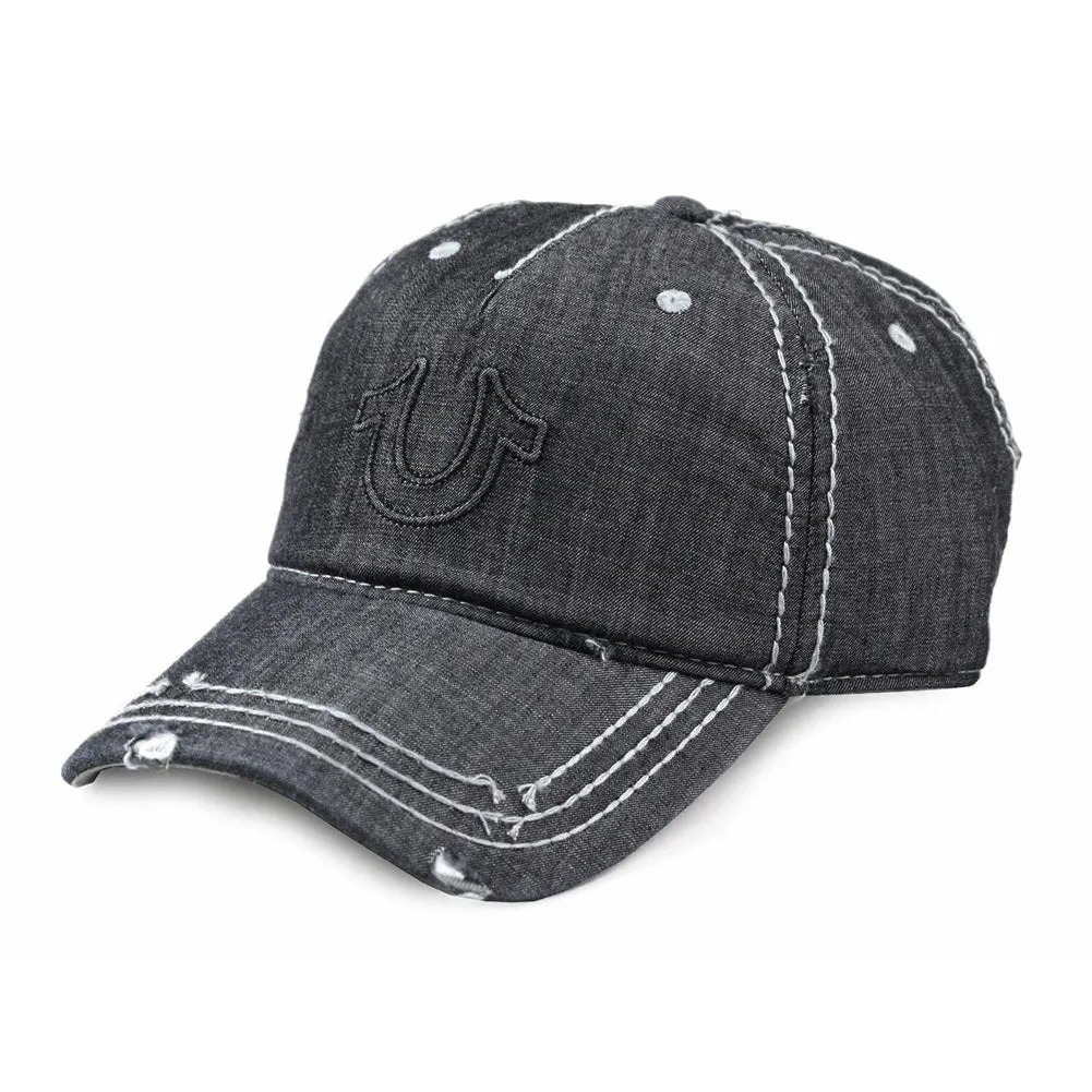 True Religion Men's TR2095 Horseshoe Logo Vintage Distressed Trucker Hat