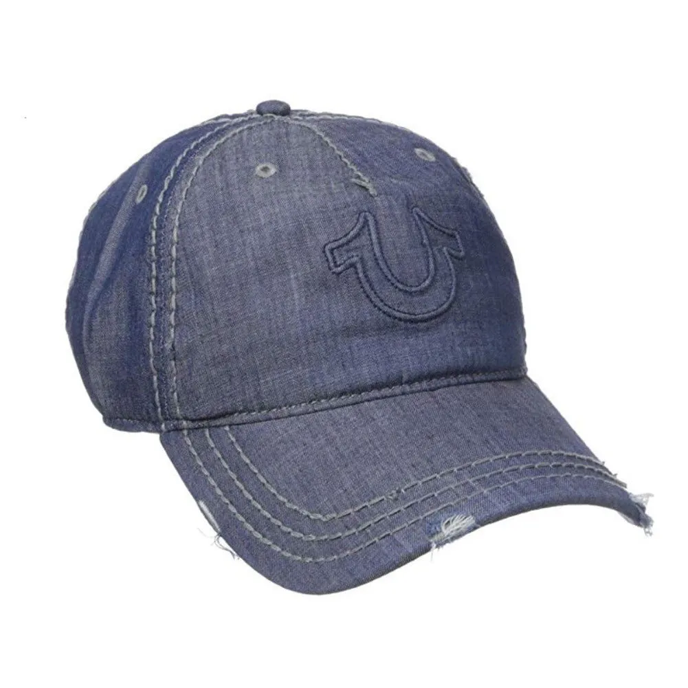 True Religion Men's TR2095 Horseshoe Logo Vintage Distressed Trucker Hat