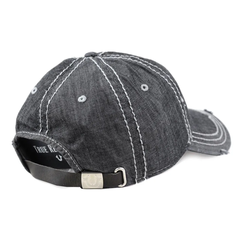 True Religion Men's TR2095 Horseshoe Logo Vintage Distressed Trucker Hat