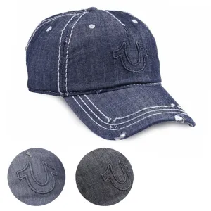 True Religion Men's TR2095 Horseshoe Logo Vintage Distressed Trucker Hat
