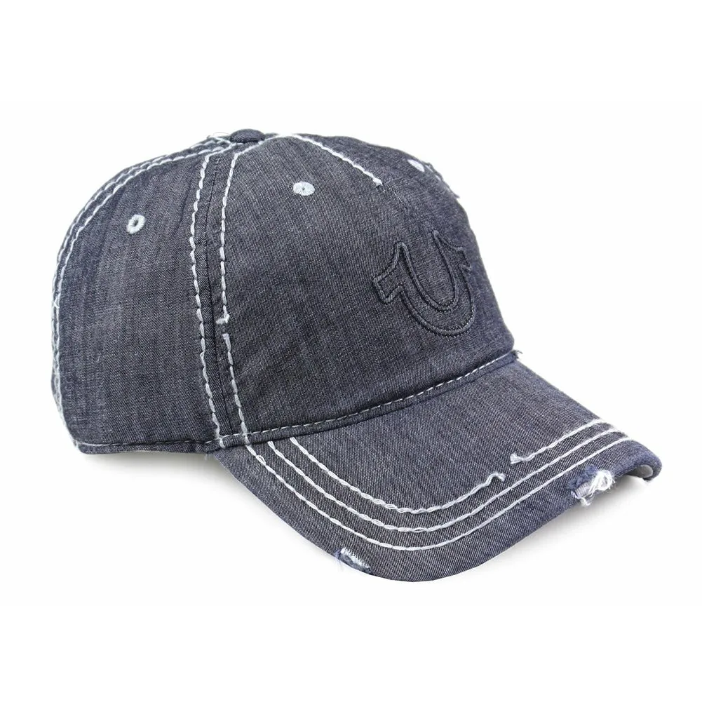 True Religion Men's TR2095 Horseshoe Logo Vintage Distressed Trucker Hat