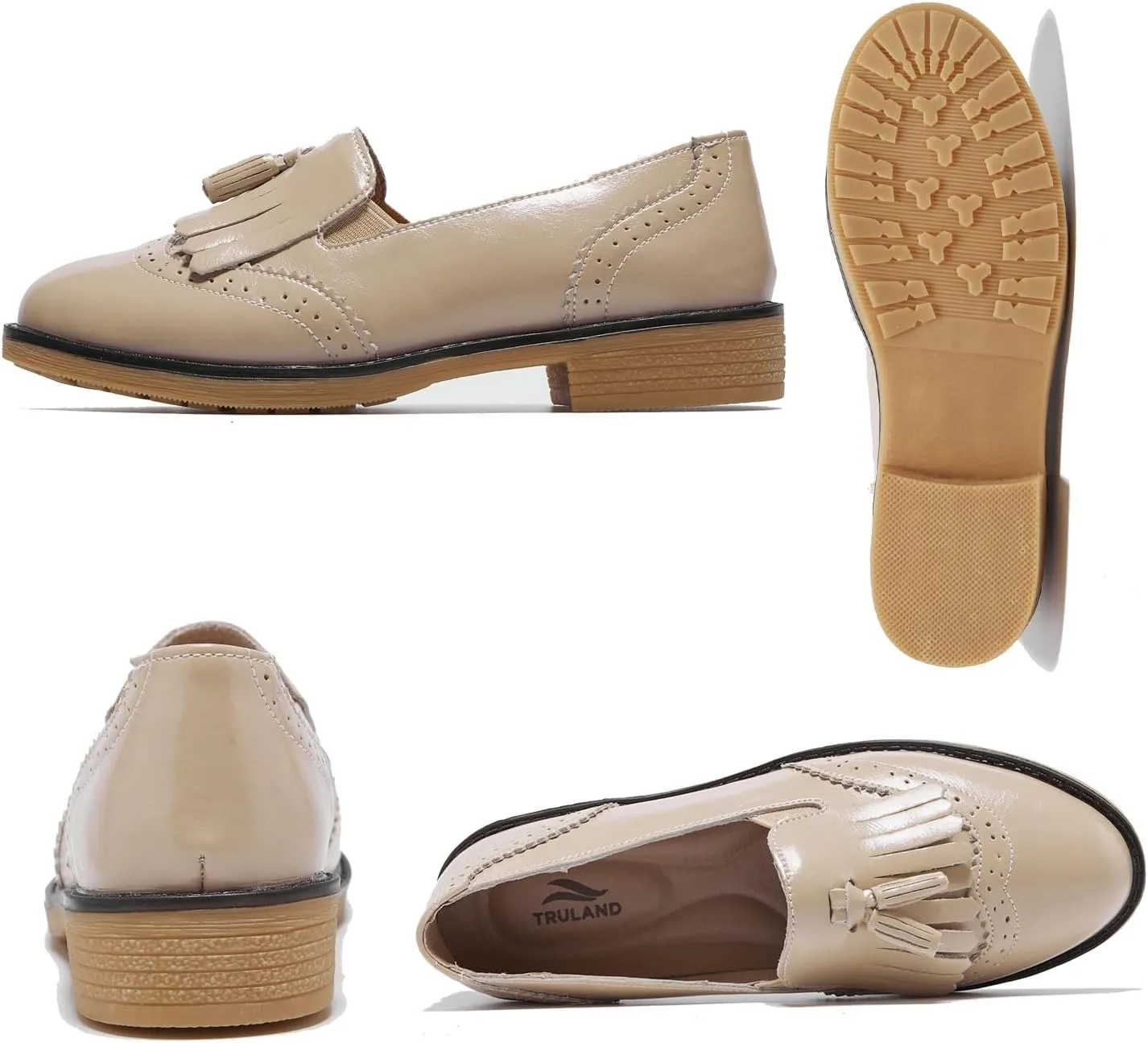 TRULAND Womens Leather Penny Loafers  Slip On Wingtip Oxfords Tassel Loafers Comfortable Casual Dressy Shoes for Office Work