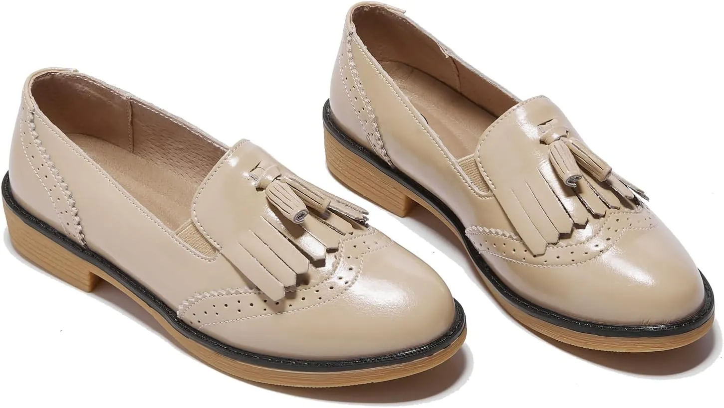 TRULAND Womens Leather Penny Loafers  Slip On Wingtip Oxfords Tassel Loafers Comfortable Casual Dressy Shoes for Office Work