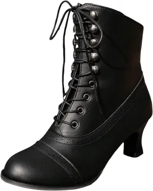 Victorian Boots Women,Women's Vintage Victorian Lace Up Combat Boots Kitten Heel Ankle Boots Round Toe Low Heel Dressy Short Booties Witch Costume Renaissance Shoes Pirate Boots