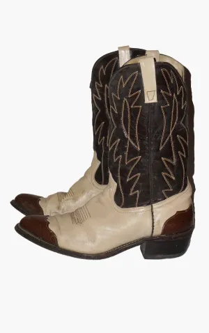 VINTAGE Brown Beige Leather Western Cowboy Riding Boots
