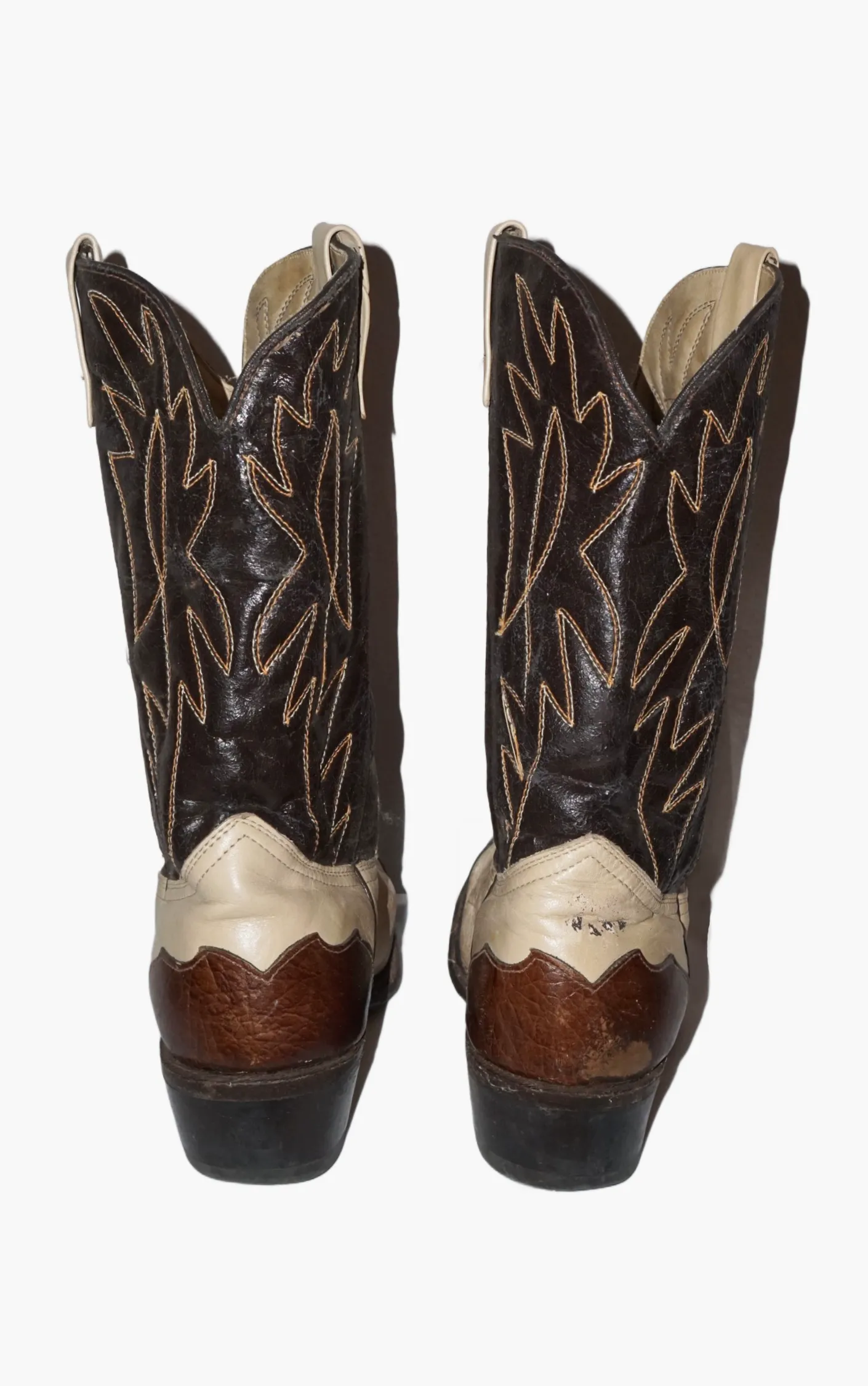 VINTAGE Brown Beige Leather Western Cowboy Riding Boots