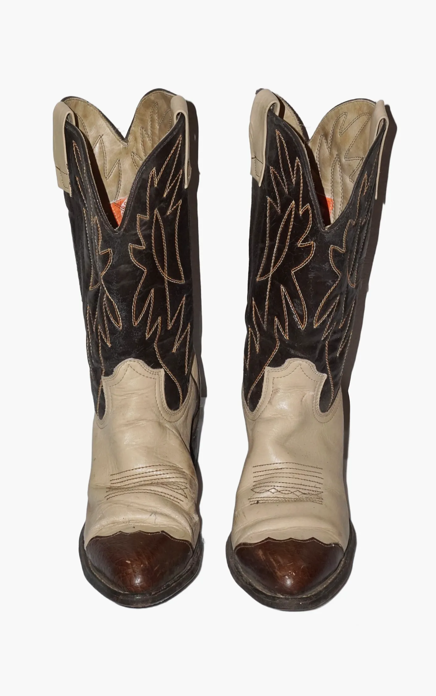 VINTAGE Brown Beige Leather Western Cowboy Riding Boots