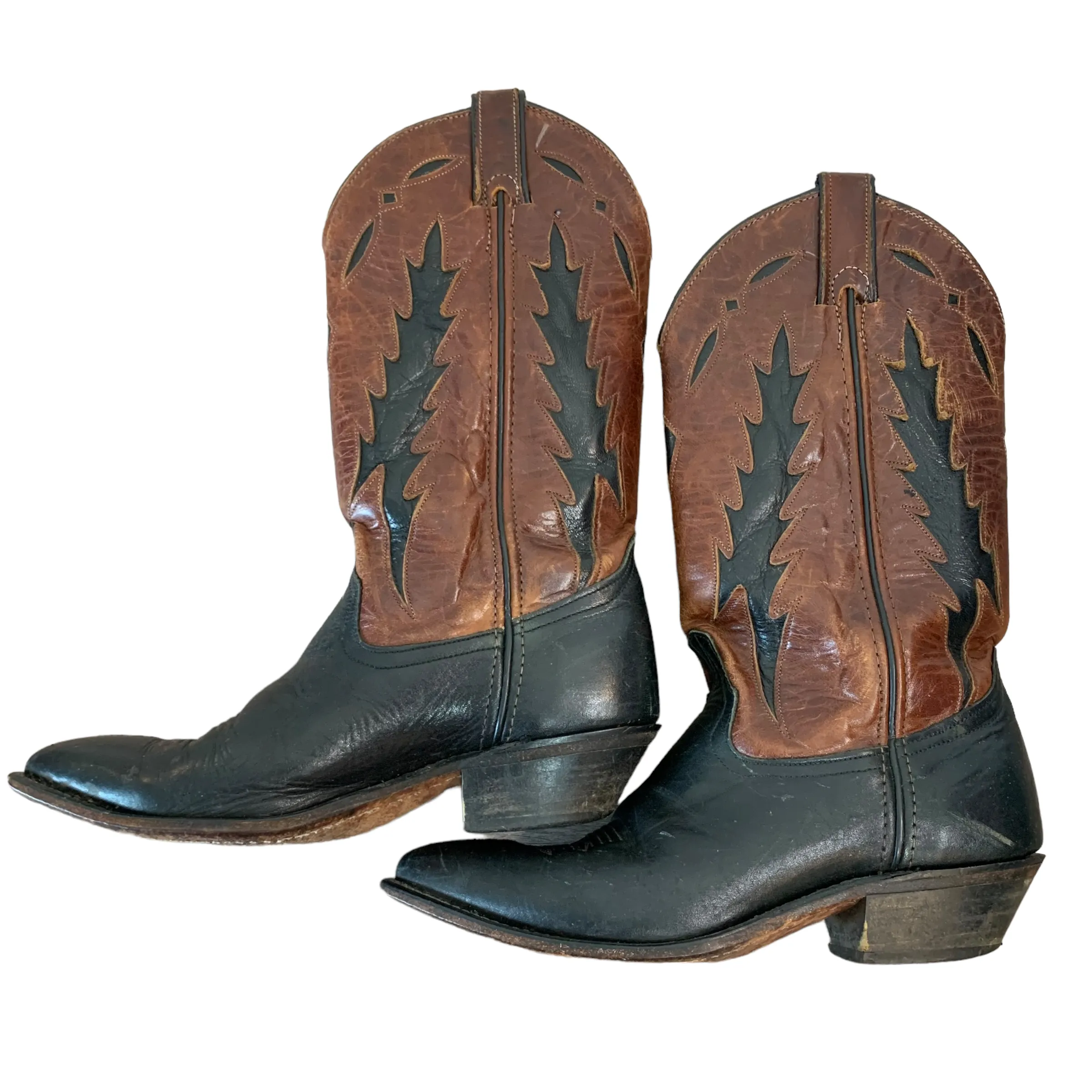 Vintage Code West Brown and Black Leather Cowboy Boots Western Made in the USA 7