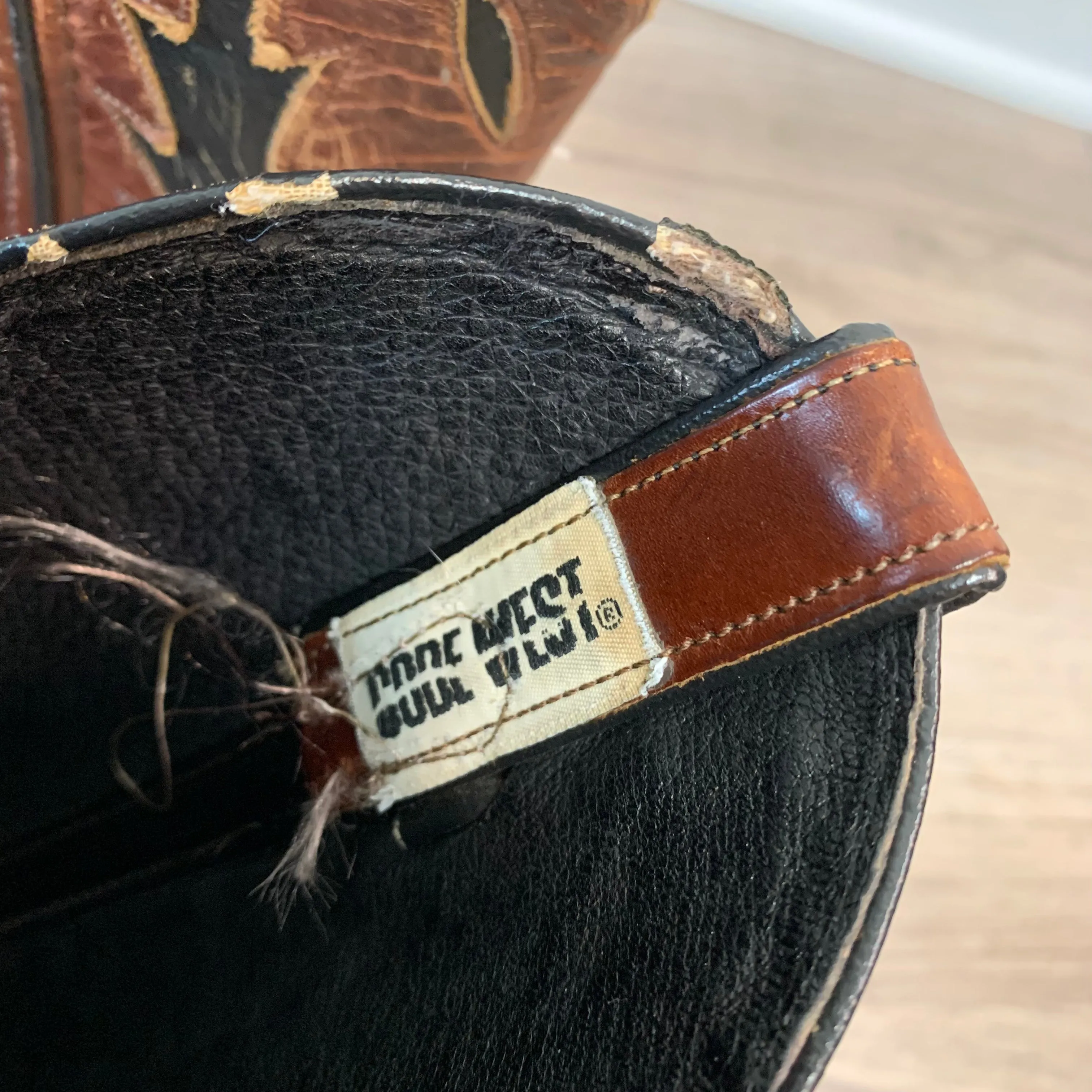 Vintage Code West Brown and Black Leather Cowboy Boots Western Made in the USA 7