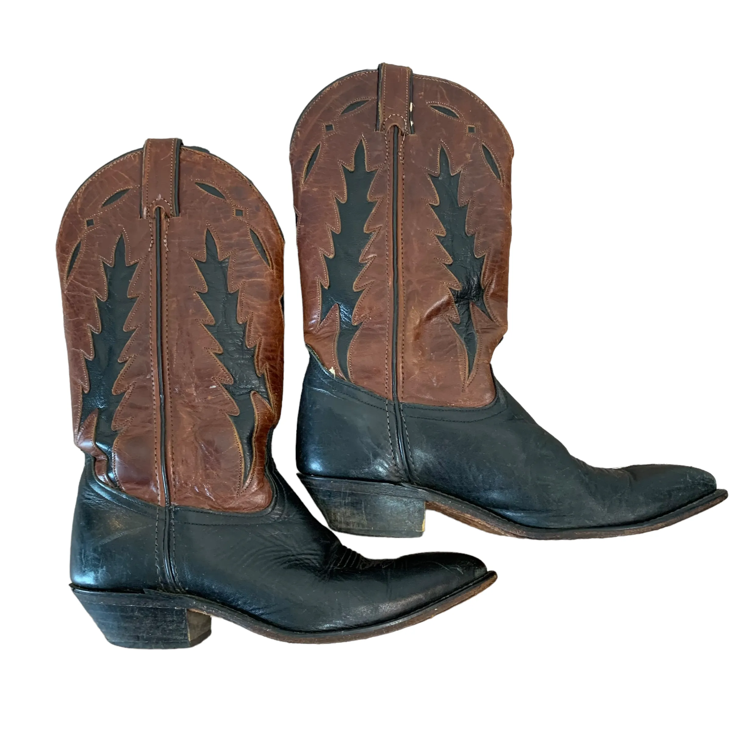 Vintage Code West Brown and Black Leather Cowboy Boots Western Made in the USA 7