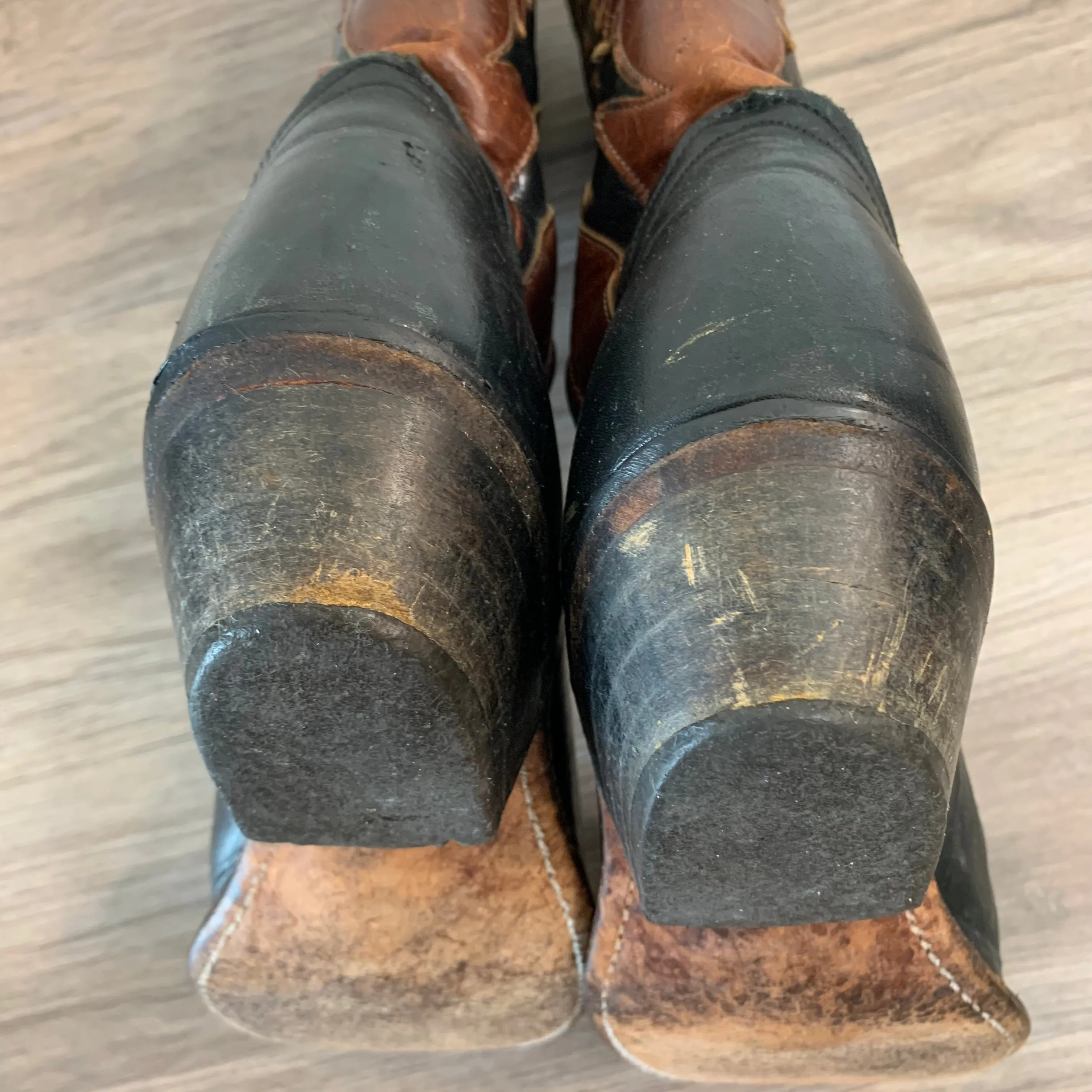 Vintage Code West Brown and Black Leather Cowboy Boots Western Made in the USA 7
