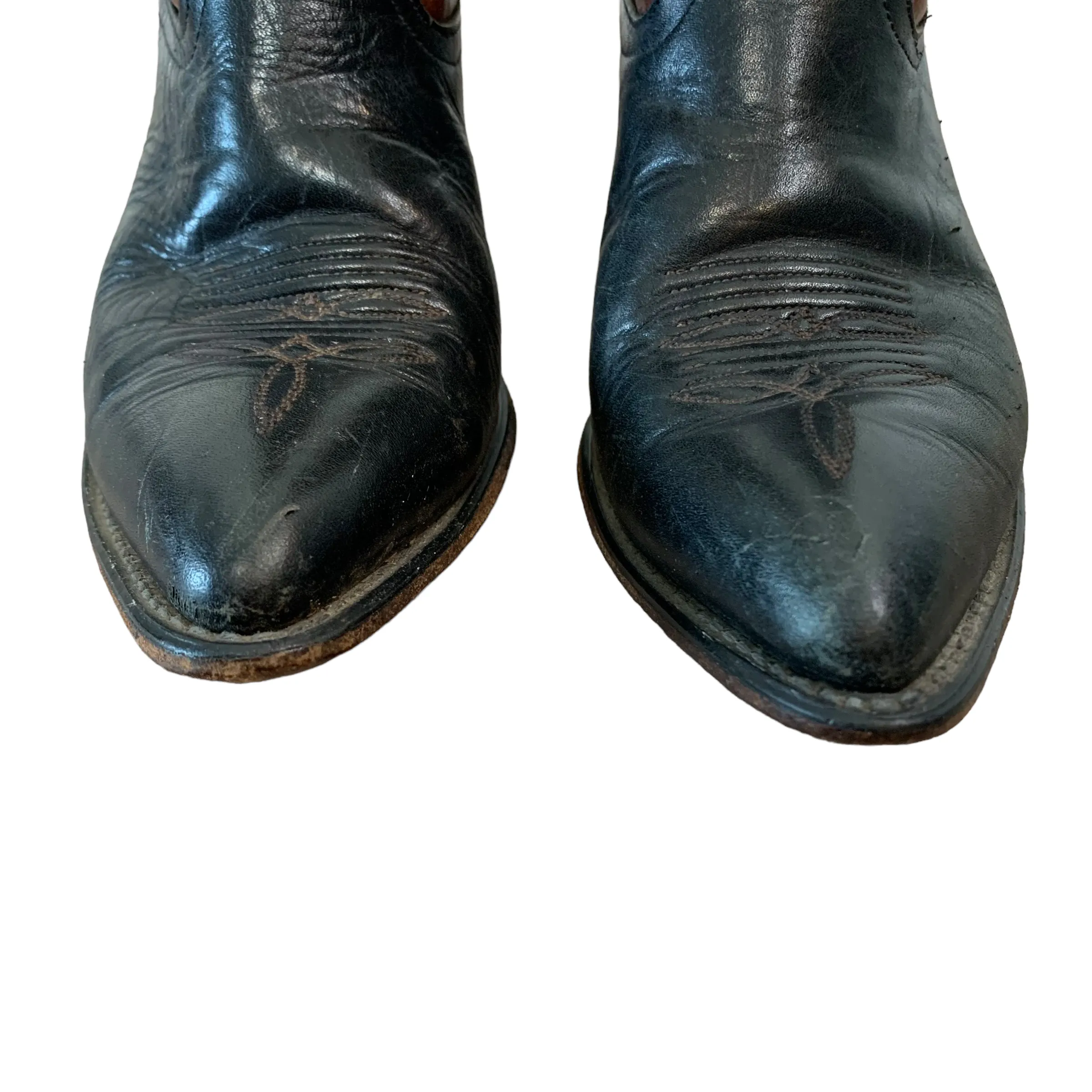 Vintage Code West Brown and Black Leather Cowboy Boots Western Made in the USA 7