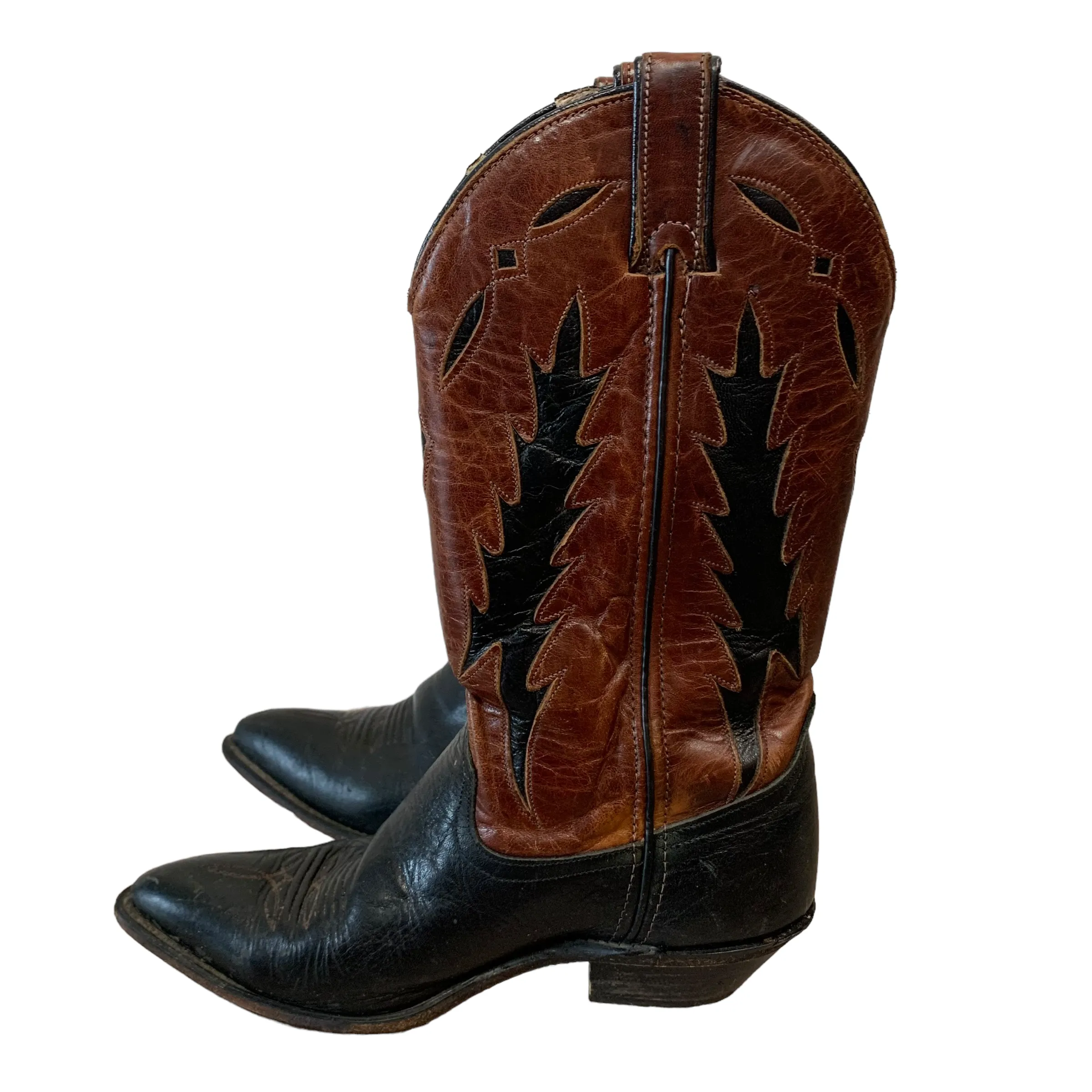 Vintage Code West Brown and Black Leather Cowboy Boots Western Made in the USA 7