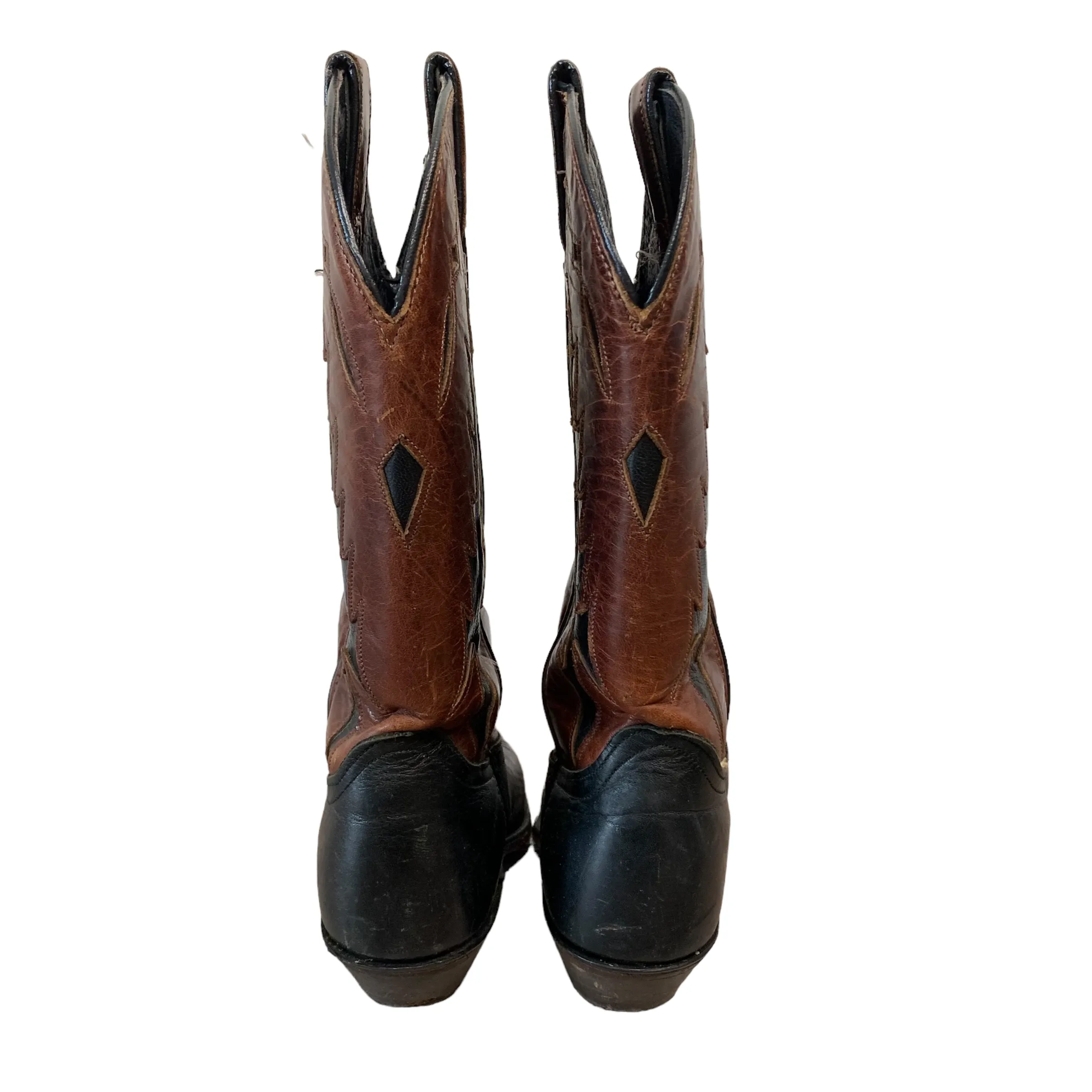 Vintage Code West Brown and Black Leather Cowboy Boots Western Made in the USA 7