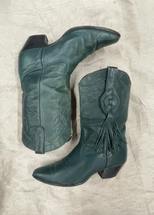 Vintage Green Midi Tassle Cowboy Boots