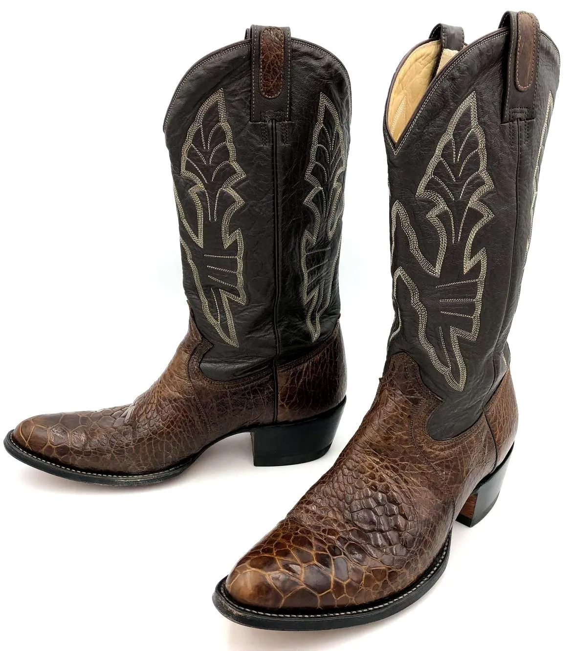Vintage Montana Men's Brown Exotic Sea Turtle Leather Cowboy Boots - Size 13