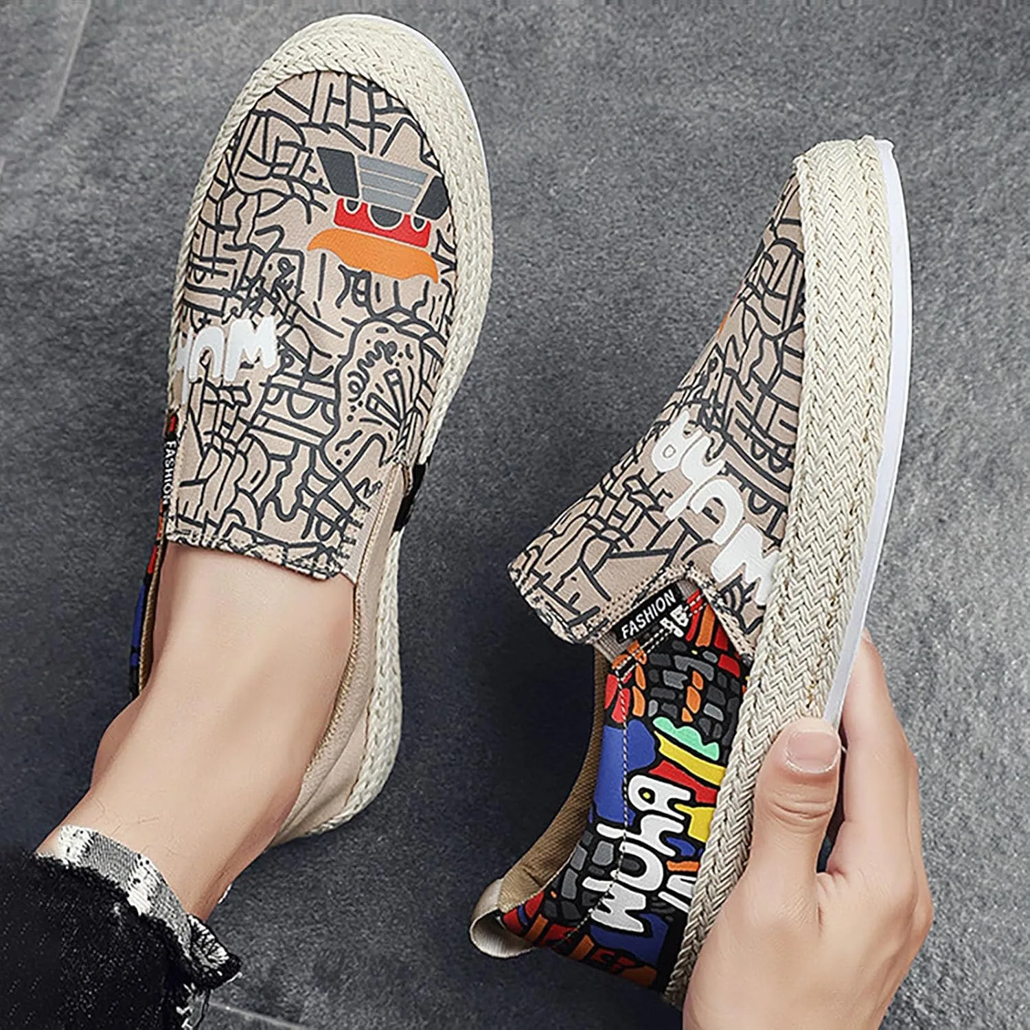 Walking Shoes Tennis Comfortable Canvas Men's Shoes Spring and Breathable Casual Flat Shoe Cover Wearing Linen Casual