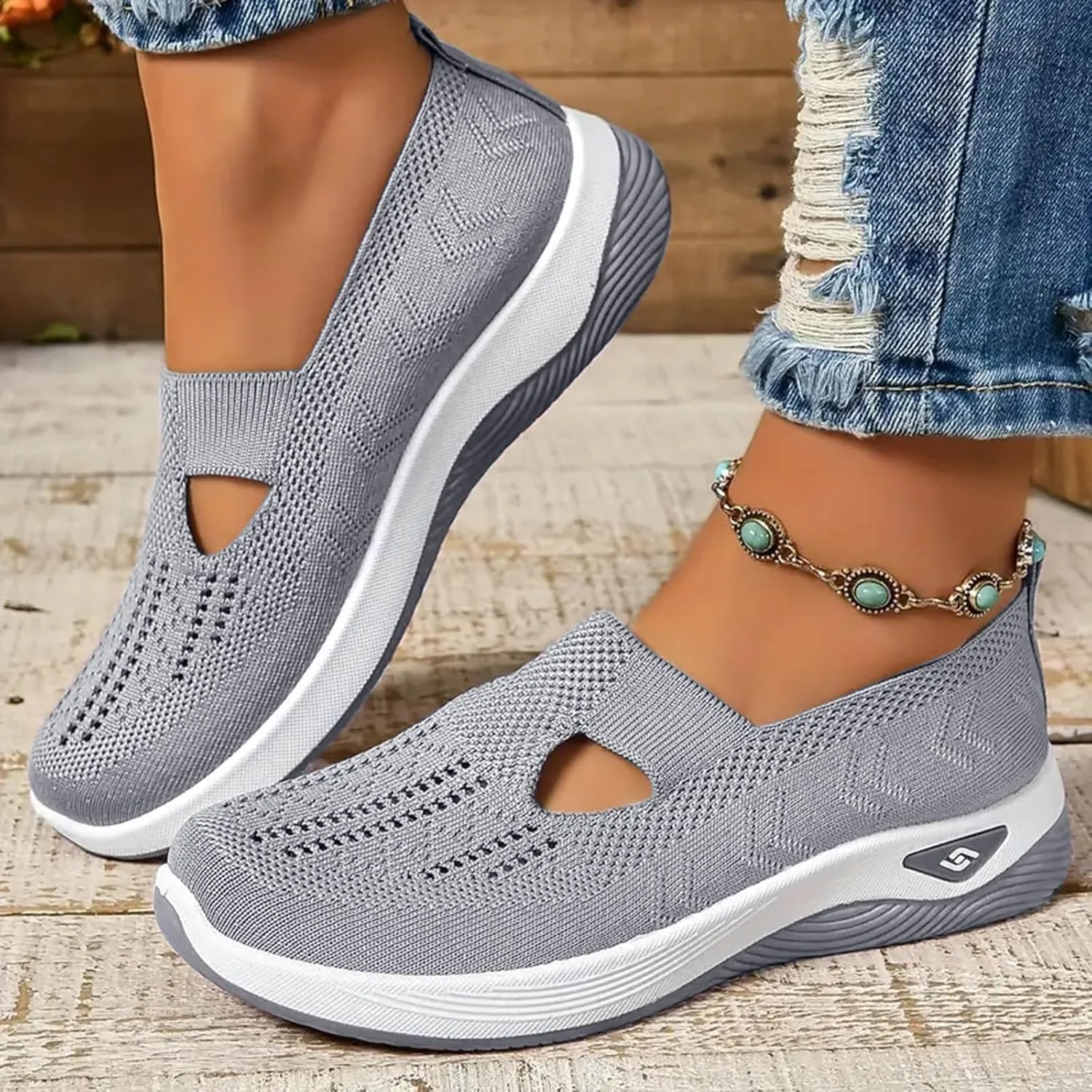 Walking Shoes Women Comfort Breathable Walking Shoes Slip on Trainers Casual Athletic Shoes with Thick Bottom