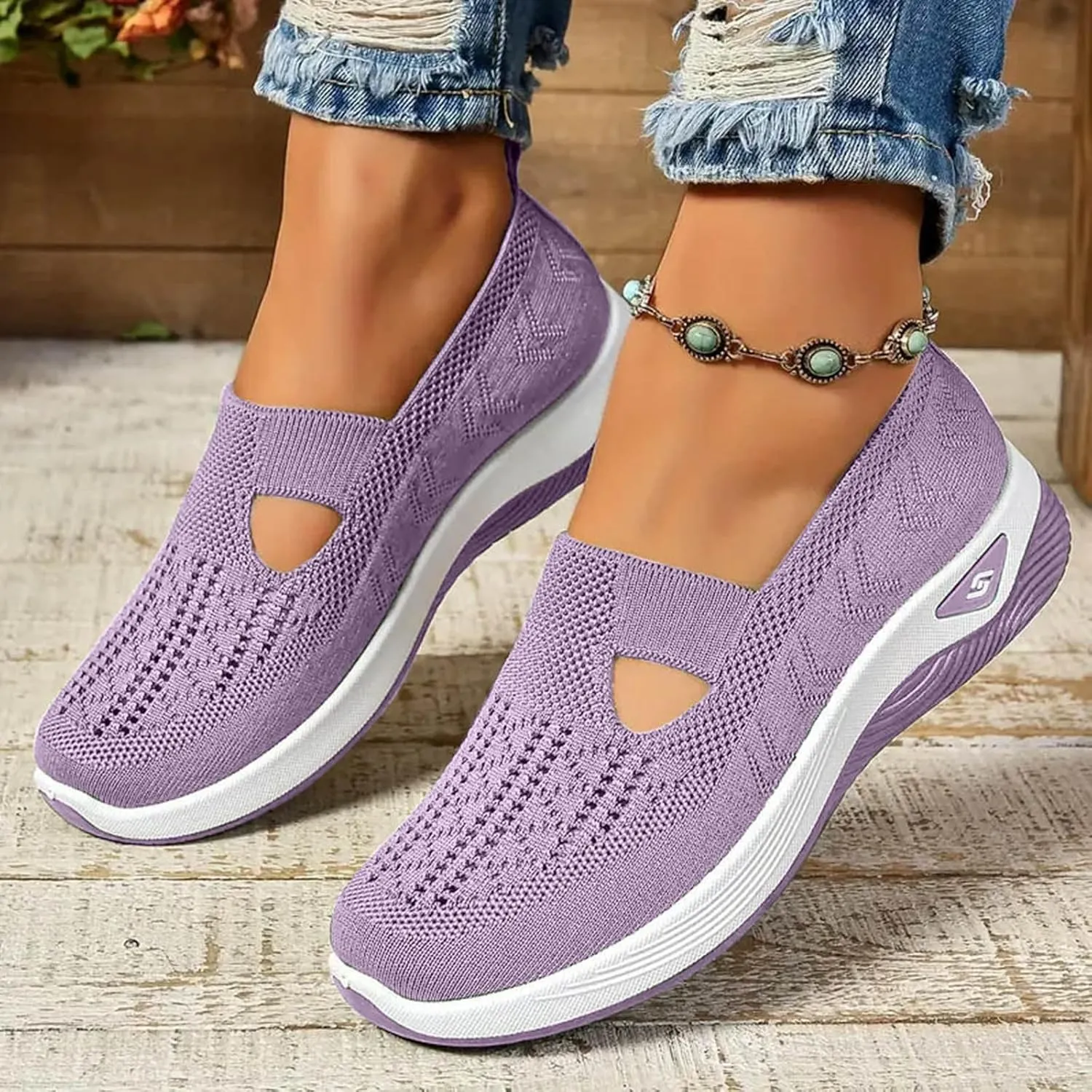Walking Shoes Women Comfort Breathable Walking Shoes Slip on Trainers Casual Athletic Shoes with Thick Bottom