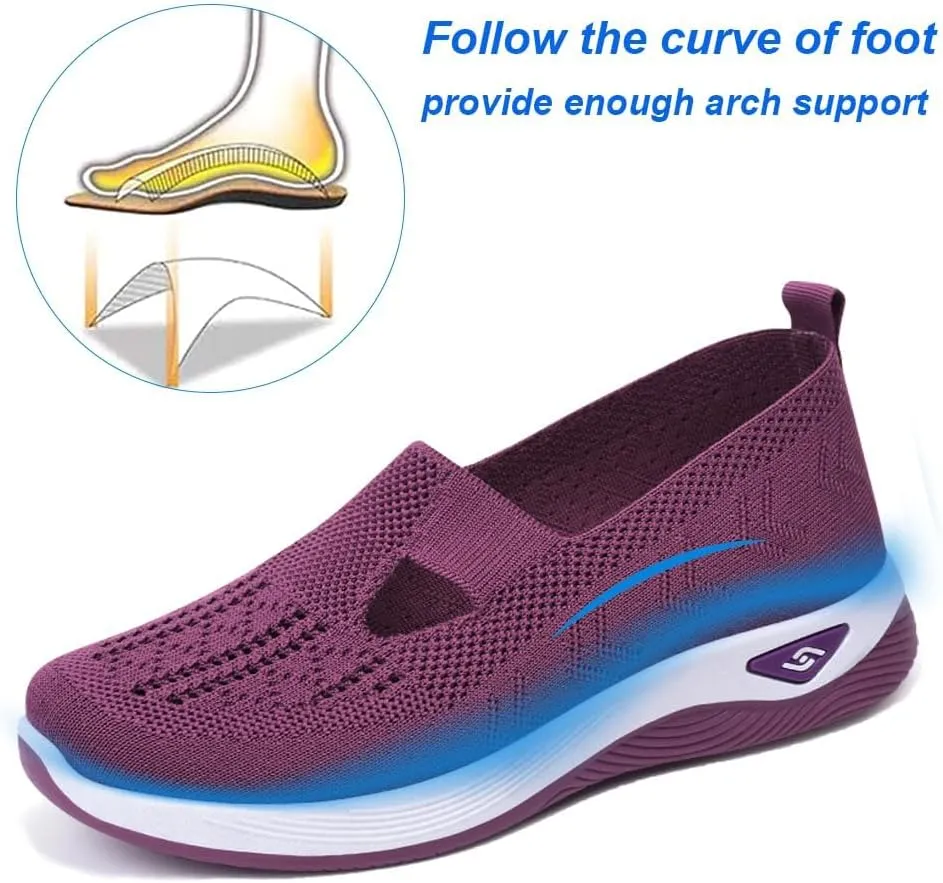Walking Shoes Women Comfort Breathable Walking Shoes Slip on Trainers Casual Athletic Shoes with Thick Bottom