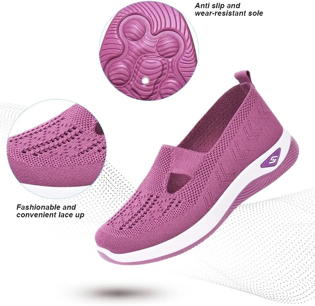 Walking Shoes Women Comfort Breathable Walking Shoes Slip on Trainers Casual Athletic Shoes with Thick Bottom