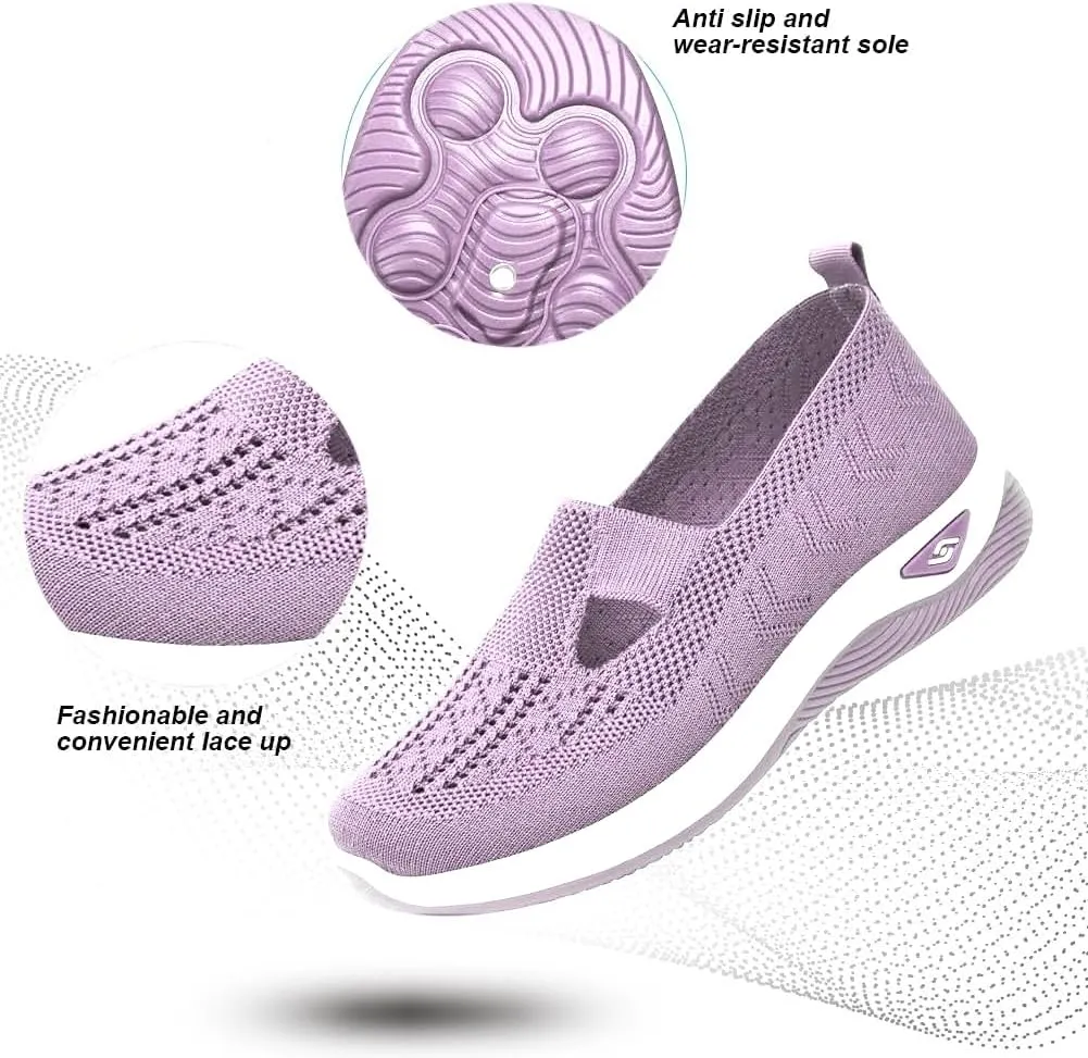 Walking Shoes Women Comfort Breathable Walking Shoes Slip on Trainers Casual Athletic Shoes with Thick Bottom