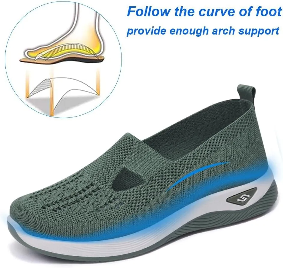 Walking Shoes Women Comfort Breathable Walking Shoes Slip on Trainers Casual Athletic Shoes with Thick Bottom