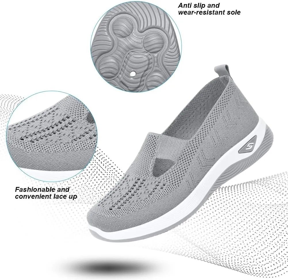 Walking Shoes Women Comfort Breathable Walking Shoes Slip on Trainers Casual Athletic Shoes with Thick Bottom