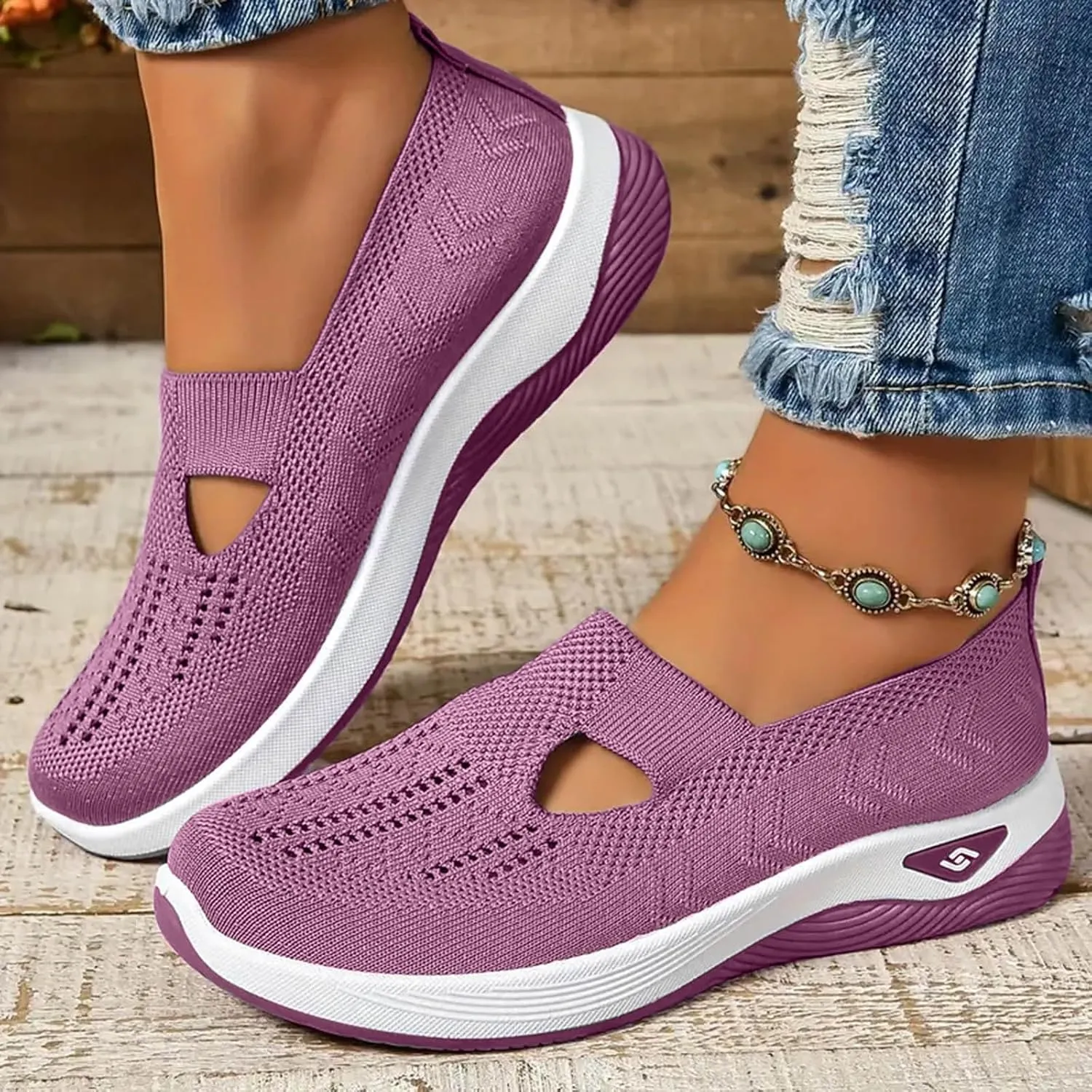 Walking Shoes Women Comfort Breathable Walking Shoes Slip on Trainers Casual Athletic Shoes with Thick Bottom