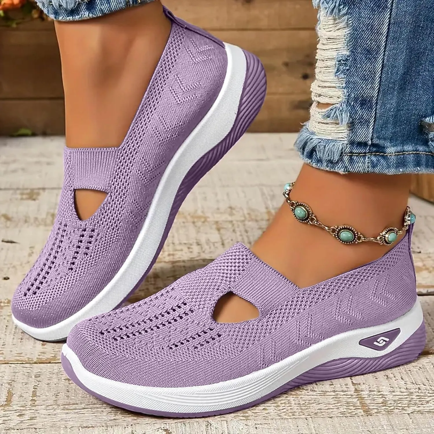 Walking Shoes Women Comfort Breathable Walking Shoes Slip on Trainers Casual Athletic Shoes with Thick Bottom