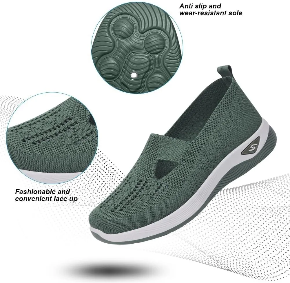Walking Shoes Women Comfort Breathable Walking Shoes Slip on Trainers Casual Athletic Shoes with Thick Bottom