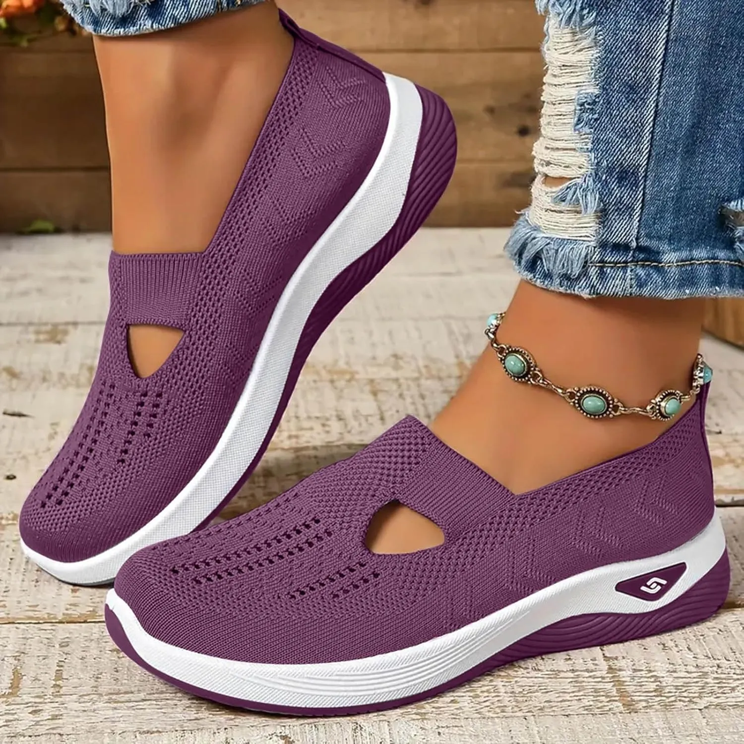 Walking Shoes Women Comfort Breathable Walking Shoes Slip on Trainers Casual Athletic Shoes with Thick Bottom