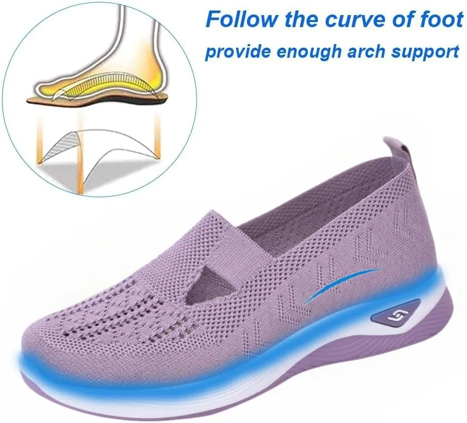 Walking Shoes Women Comfort Breathable Walking Shoes Slip on Trainers Casual Athletic Shoes with Thick Bottom