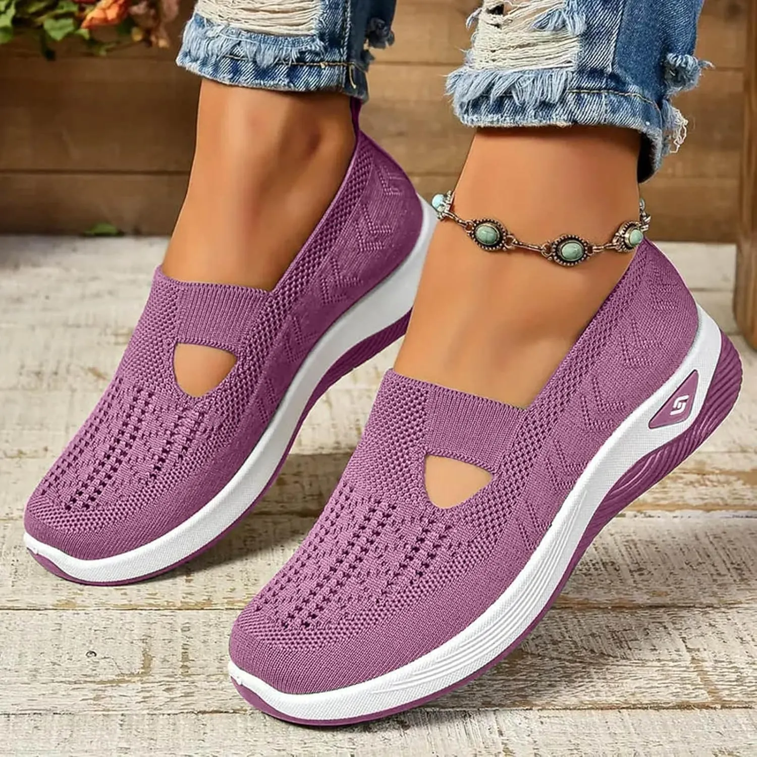 Walking Shoes Women Comfort Breathable Walking Shoes Slip on Trainers Casual Athletic Shoes with Thick Bottom